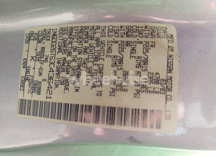 Photo 9 of 2003 Nissan Frontier XE (VIN 1N6DD26T63C436421)