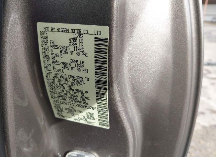 Photo 9 of 2004 Nissan Frontier XE (VIN 1N6DD26T74C408502)