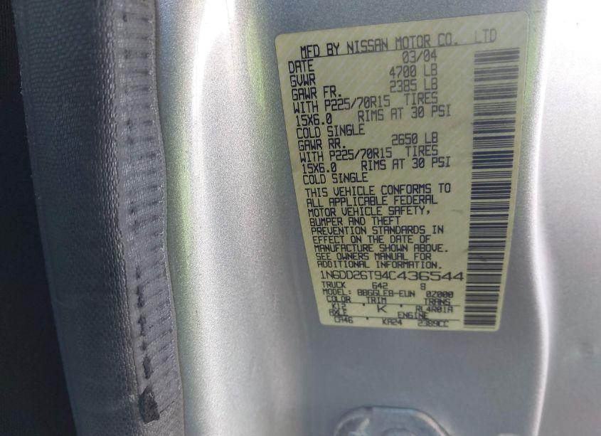 Photo 9 of 2004 Nissan Frontier XE (VIN 1N6DD26T94C436544)