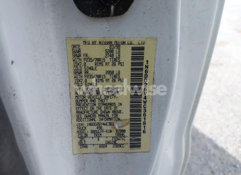 Photo 9 of 1998 Nissan Frontier SE/XE (VIN 1N6DD26Y4WC361816)