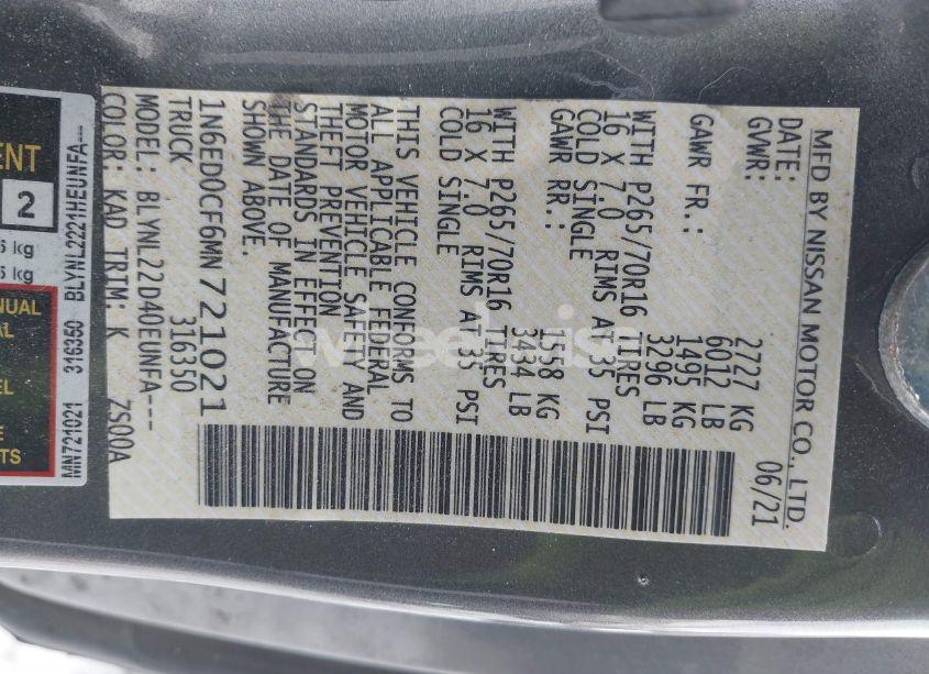 Photo 9 of 2021 Nissan Frontier KING CAB SV 4X4 (VIN 1N6ED0CF6MN721021)