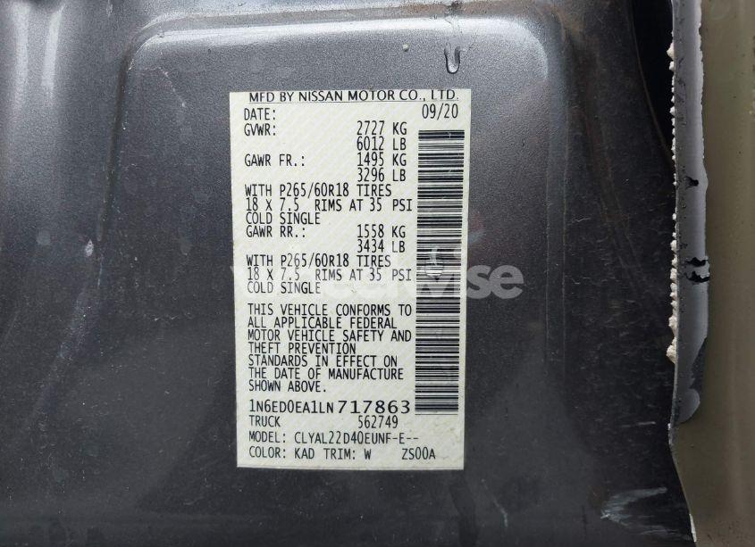 Photo 9 of 2020 Nissan Frontier SV 4X2 (VIN 1N6ED0EA1LN717863)