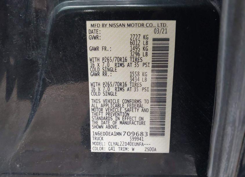 Photo 9 of 2021 Nissan Frontier SV 4X2 (VIN 1N6ED0EA1MN709683)