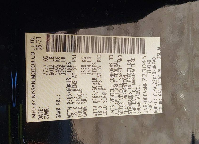 Photo 9 of 2021 Nissan Frontier SV 4X2 (VIN 1N6ED0EA6MN723045)