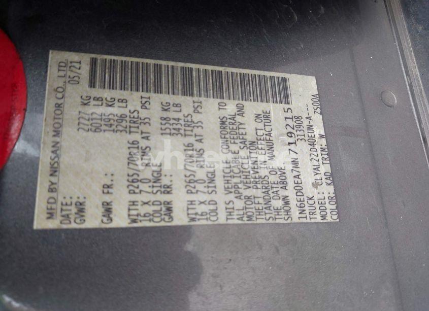 Photo 9 of 2021 Nissan Frontier SV 4X2 (VIN 1N6ED0EA7MN719215)