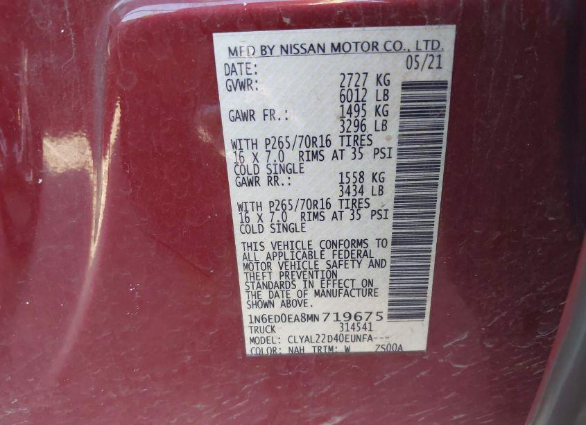 Photo 9 of 2021 Nissan Frontier SV 4X2 (VIN 1N6ED0EA8MN719675)