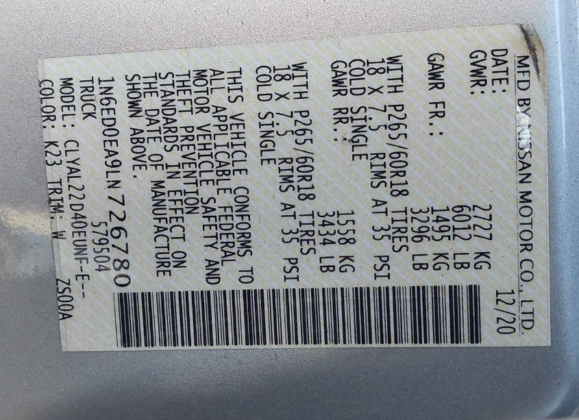 Photo 9 of 2020 Nissan Frontier SV 4X2 (VIN 1N6ED0EA9LN726780)