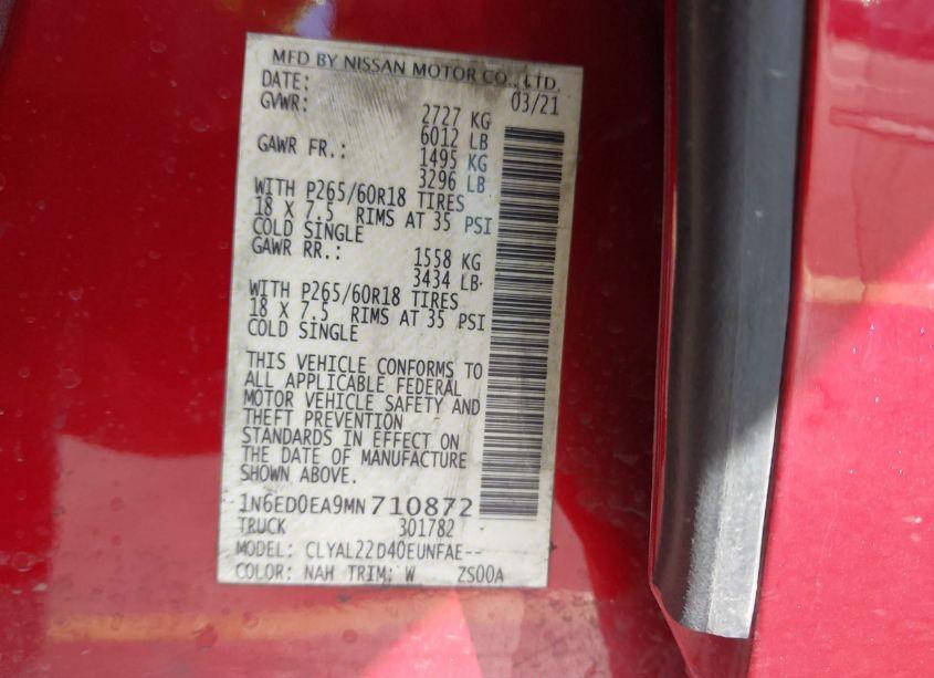 Photo 9 of 2021 Nissan Frontier SV 4X2 (VIN 1N6ED0EA9MN710872)