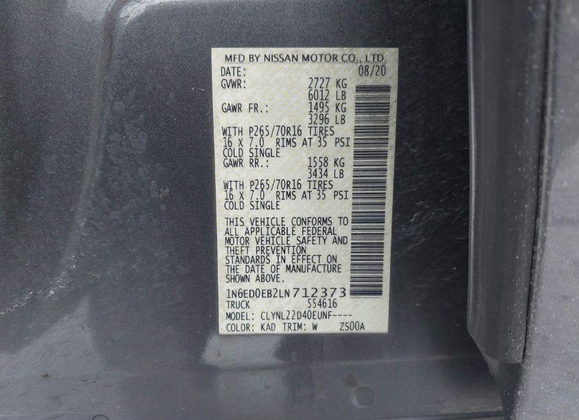 Photo 9 of 2020 Nissan Frontier SV 4X4 (VIN 1N6ED0EB2LN712373)