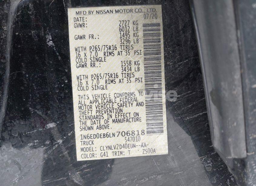 Photo 9 of 2020 Nissan Frontier PRO-4X 4X4 (VIN 1N6ED0EB6LN706818)