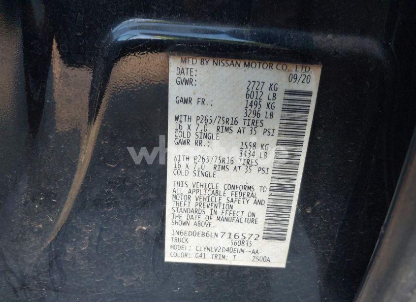 Photo 9 of 2020 Nissan Frontier PRO-4X 4X4 (VIN 1N6ED0EB6LN716572)