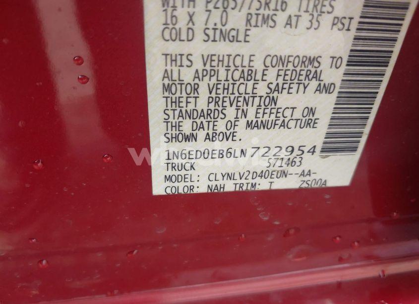 Photo 9 of 2020 Nissan Frontier PRO-4X 4X4 (VIN 1N6ED0EB6LN722954)