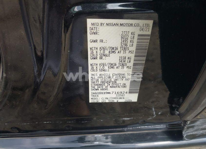 Photo 9 of 2021 Nissan Frontier SV 4X4 (VIN 1N6ED0EB9MN716924)