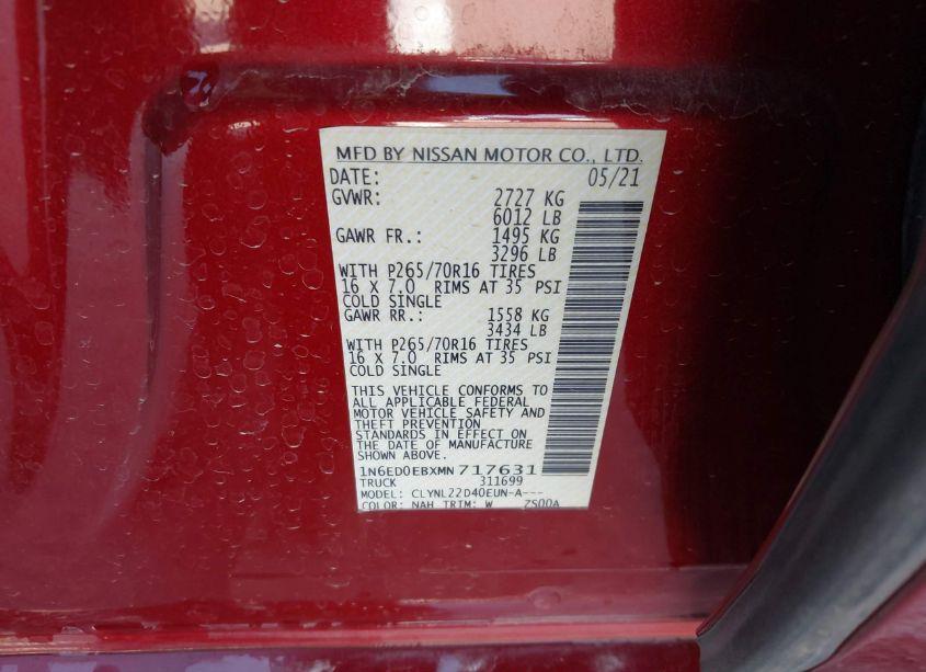 Photo 9 of 2021 Nissan Frontier SV 4X4 (VIN 1N6ED0EBXMN717631)