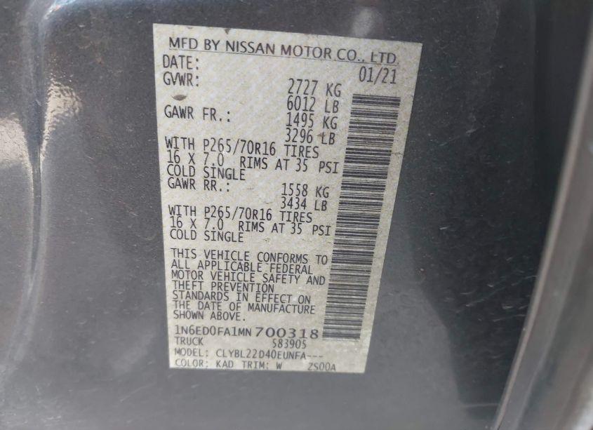 Photo 9 of 2021 Nissan Frontier LONG BED SV 4X2 (VIN 1N6ED0FA1MN700318)