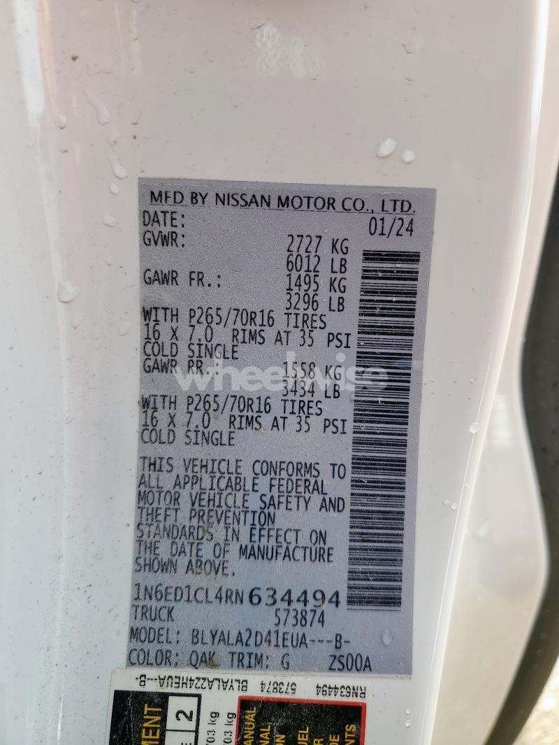 Photo 2 of 2024 NISSAN FRONTIER S (VIN 1N6ED1CL4RN634494)