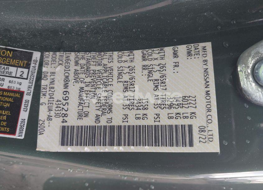 Photo 9 of 2022 Nissan Frontier SV 4X4 (VIN 1N6ED1CM8NN695284)