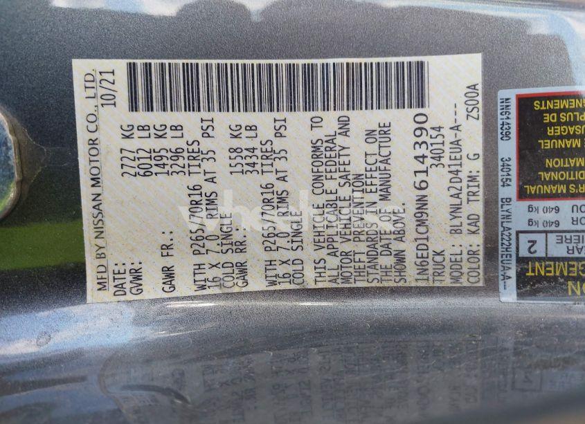 Photo 9 of 2022 Nissan Frontier S 4X4 (VIN 1N6ED1CM9NN614390)