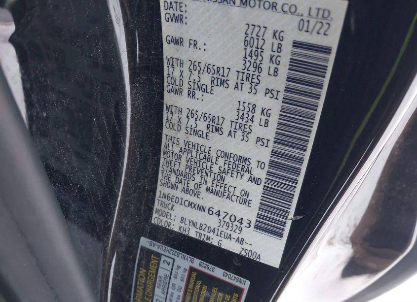 Photo 9 of 2022 Nissan Frontier KING CAB SV 4X4 (VIN 1N6ED1CMXNN647043)