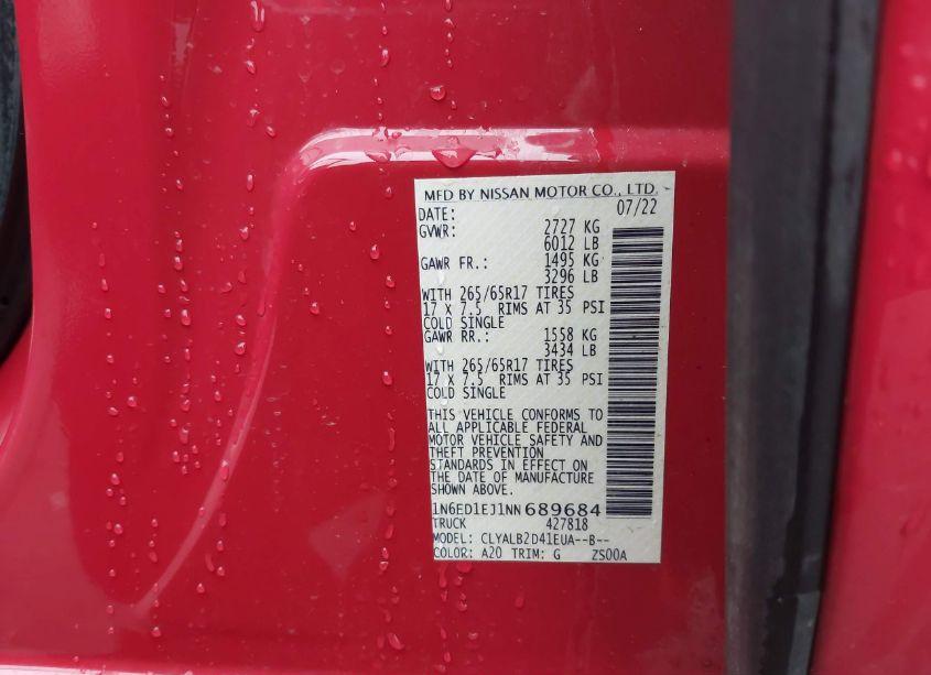 Photo 9 of 2022 Nissan Frontier SV 4X2 (VIN 1N6ED1EJ1NN689684)