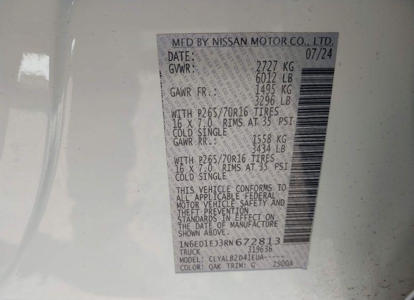 Photo 9 of 2024 Nissan Frontier SV 4X2 (VIN 1N6ED1EJ3RN672813)