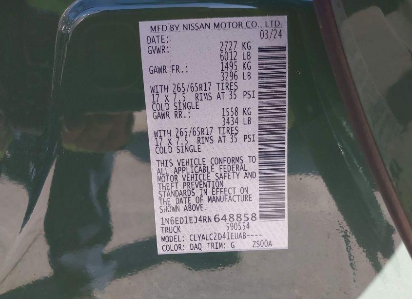 Photo 9 of 2024 Nissan Frontier SV 4X2 (VIN 1N6ED1EJ4RN648858)