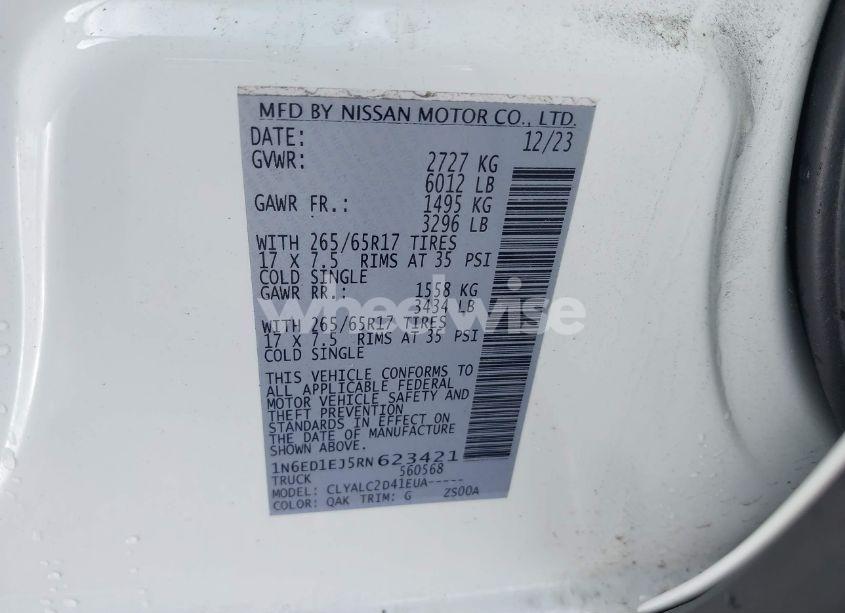 Photo 9 of 2024 Nissan Frontier SV 4X2 (VIN 1N6ED1EJ5RN623421)