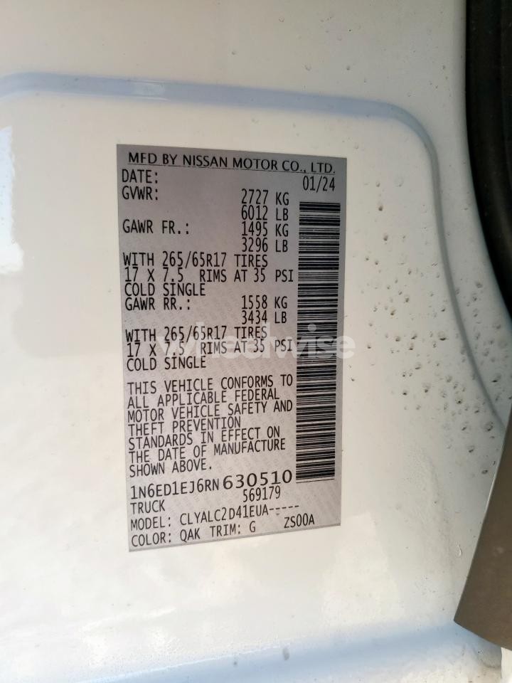 Photo 12 of 2024 NISSAN FRONTIER S (VIN 1N6ED1EJ6RN630510)