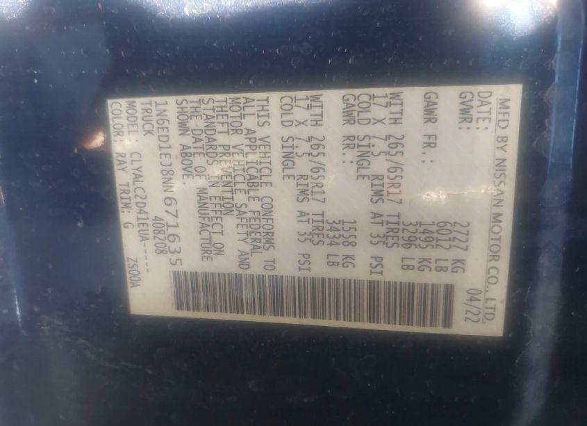 Photo 9 of 2022 Nissan Frontier SV 4X2 (VIN 1N6ED1EJ8NN671635)