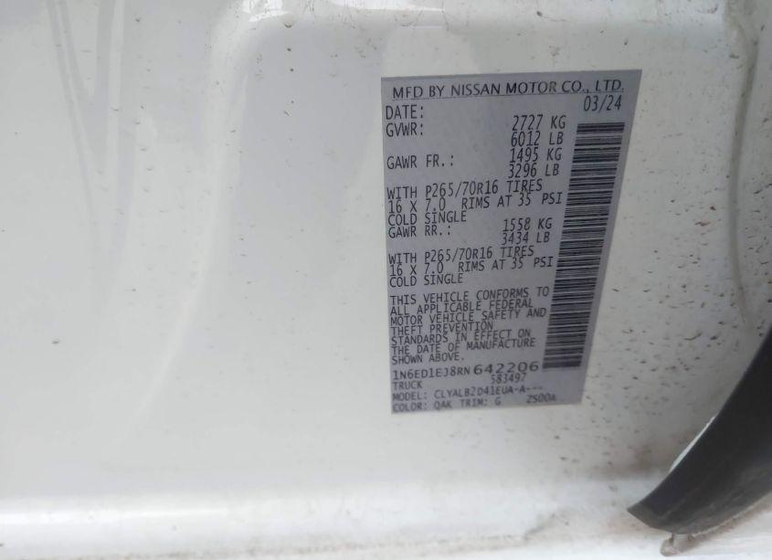 Photo 9 of 2024 Nissan Frontier SV 4X2 (VIN 1N6ED1EJ8RN642206)