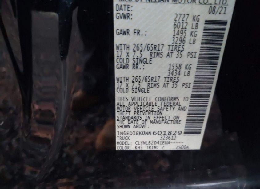 Photo 9 of 2022 Nissan Frontier SV 4X4 (VIN 1N6ED1EK0NN601829)