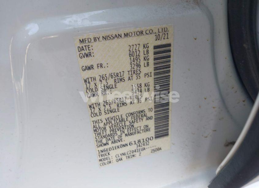 Photo 9 of 2022 Nissan Frontier SV 4X4 (VIN 1N6ED1EK0NN618100)