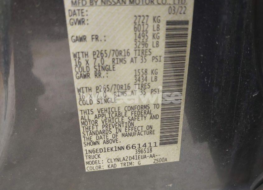 Photo 9 of 2022 Nissan Frontier S 4X4 (VIN 1N6ED1EK1NN661411)