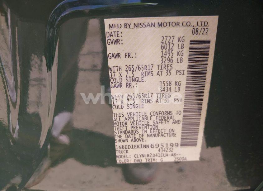 Photo 9 of 2022 Nissan Frontier SV 4X4 (VIN 1N6ED1EK1NN695199)