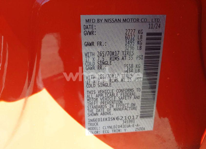 Photo 9 of 2025 Nissan Frontier PRO-4X 4X4 (VIN 1N6ED1EK1SN621017)