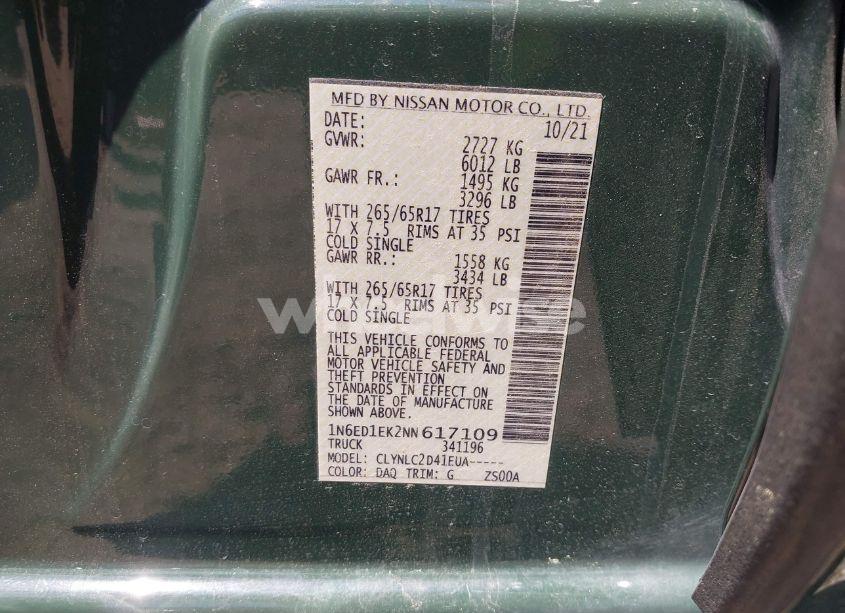 Photo 9 of 2022 Nissan Frontier SV 4X4 (VIN 1N6ED1EK2NN617109)