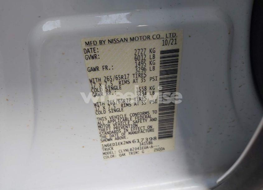 Photo 9 of 2022 Nissan Frontier SV 4X4 (VIN 1N6ED1EK2NN617398)