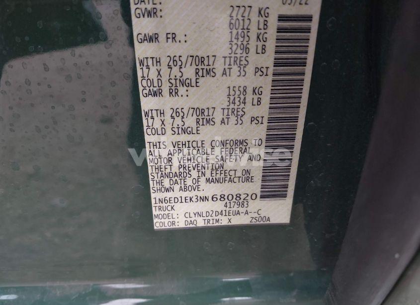 Photo 9 of 2022 Nissan Frontier N/A (VIN 1N6ED1EK3NN680820)