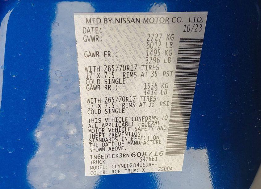 Photo 9 of 2024 Nissan Frontier PRO-4X 4X4 (VIN 1N6ED1EK3RN608716)