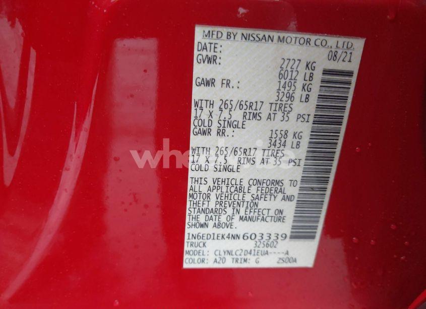 Photo 9 of 2022 Nissan Frontier SV 4X4 (VIN 1N6ED1EK4NN603339)