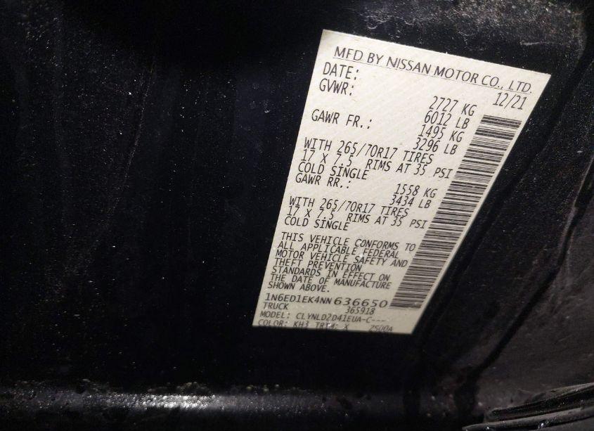 Photo 9 of 2022 Nissan Frontier PRO-4X 4X4 (VIN 1N6ED1EK4NN636650)