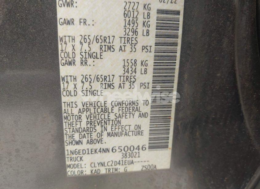 Photo 9 of 2022 Nissan Frontier SV 4X4 (VIN 1N6ED1EK4NN650046)