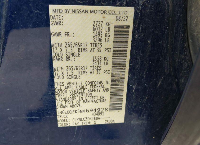 Photo 11 of 2022 Nissan Frontier SV 4X4 (VIN 1N6ED1EK5NN694928)