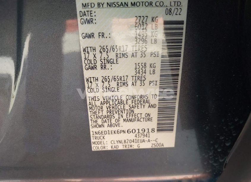 Photo 9 of 2023 Nissan Frontier SV 4X4 (VIN 1N6ED1EK6PN601918)