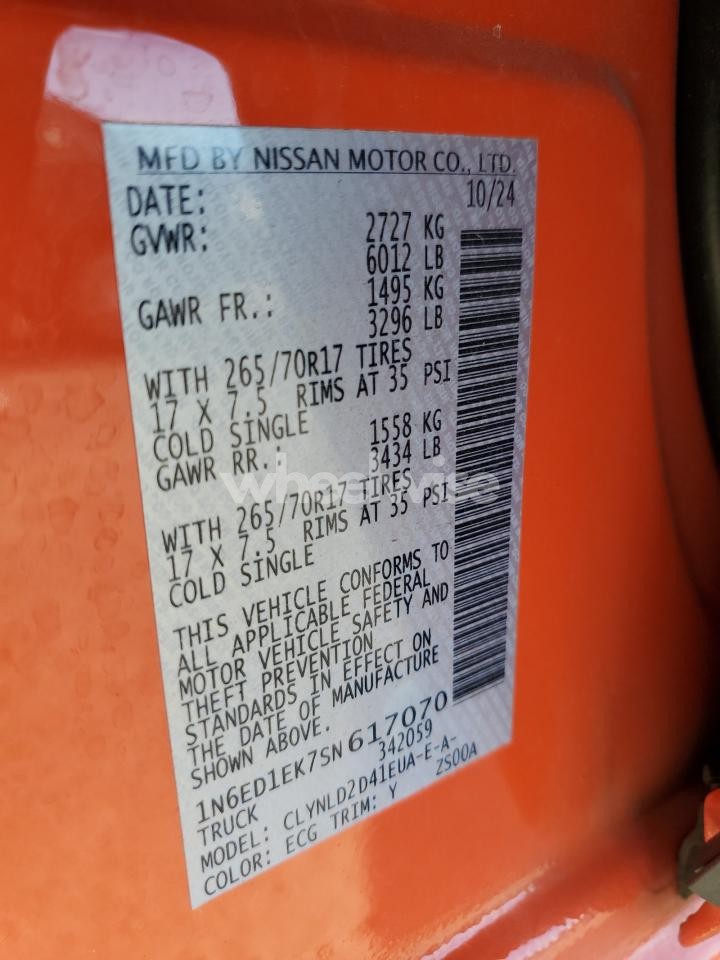 Photo 13 of 2025 NISSAN FRONTIER S (VIN 1N6ED1EK7SN617070)