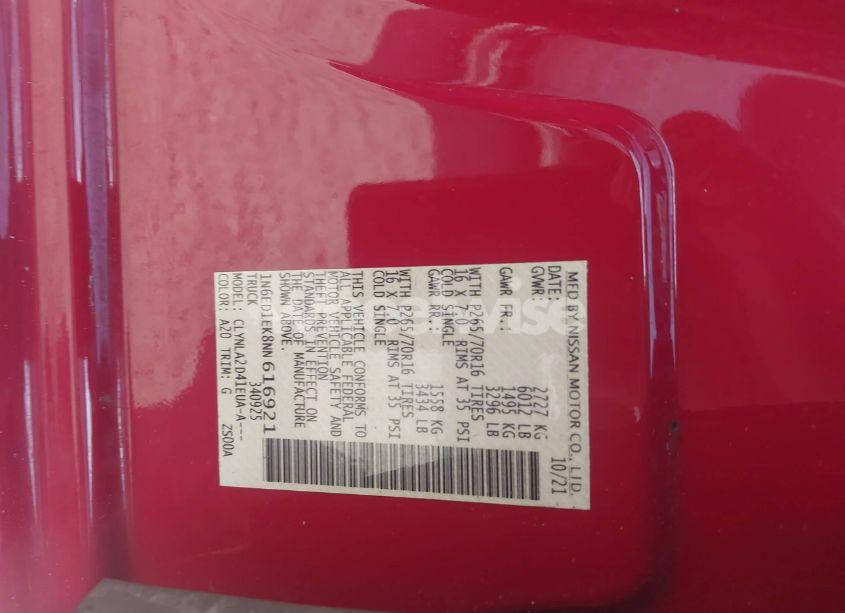 Photo 9 of 2022 Nissan Frontier S 4X4 (VIN 1N6ED1EK8NN616921)