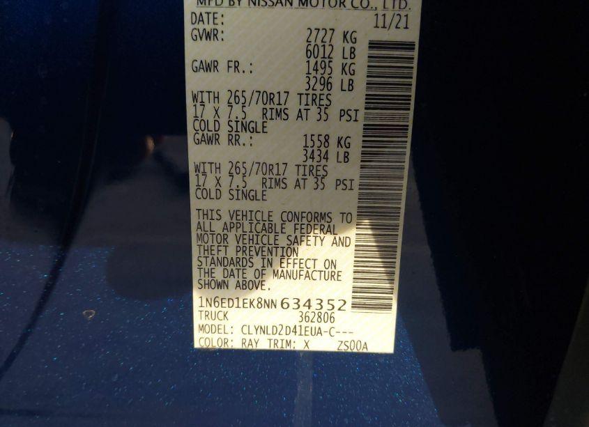 Photo 9 of 2022 Nissan Frontier PRO-4X 4X4 (VIN 1N6ED1EK8NN634352)