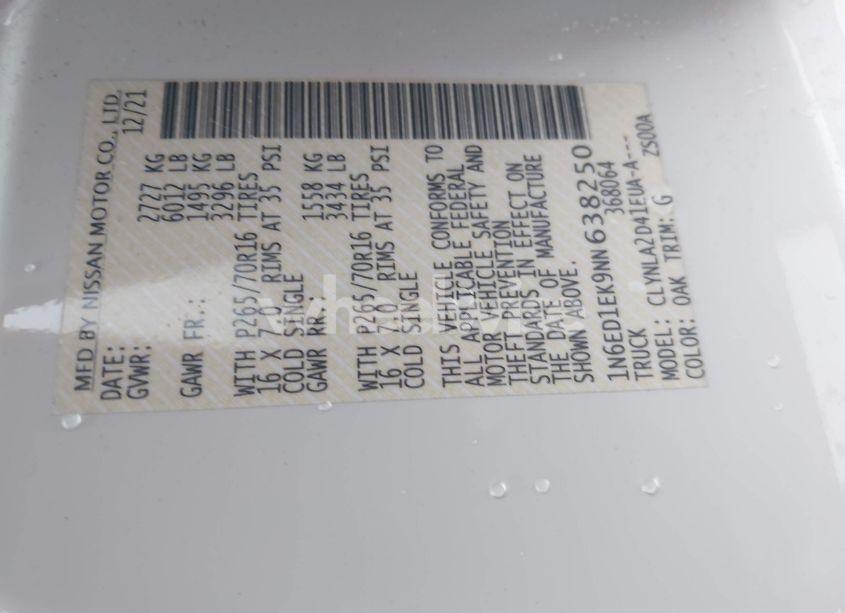 Photo 9 of 2022 Nissan Frontier S 4X4 (VIN 1N6ED1EK9NN638250)