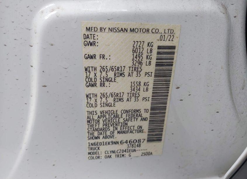 Photo 8 of 2022 Nissan Frontier SV 4X4 (VIN 1N6ED1EK9NN646087)