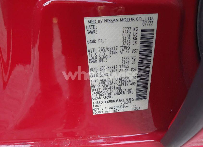 Photo 9 of 2022 Nissan Frontier SV 4X4 (VIN 1N6ED1EK9NN691885)